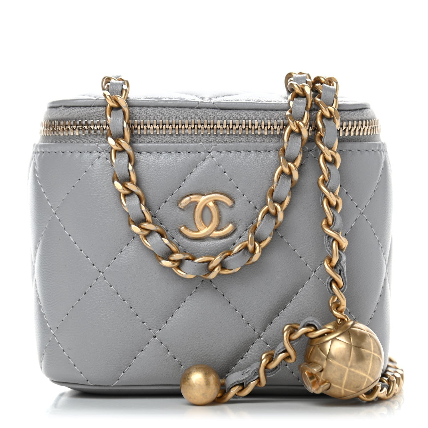 Chanel Lambskin Quilted Pearl Crush Mini Vanity Case With Chain Grey 1 of 4
