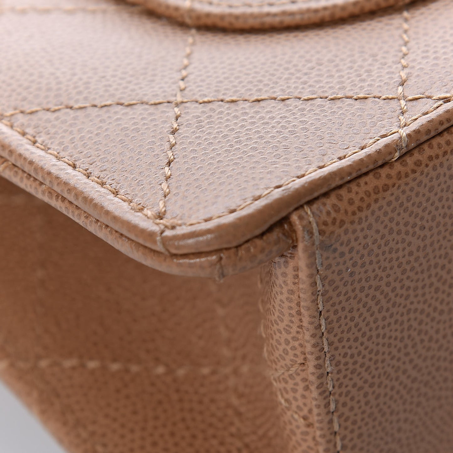 Caviar Stitch Small Single Flap Beige