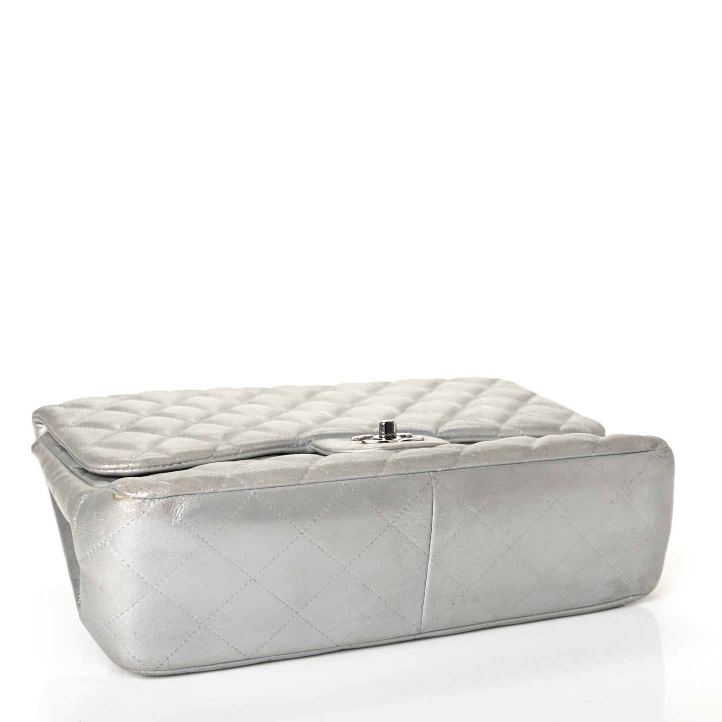 Metallic Lambskin Quilted Jumbo Single Flap Silver