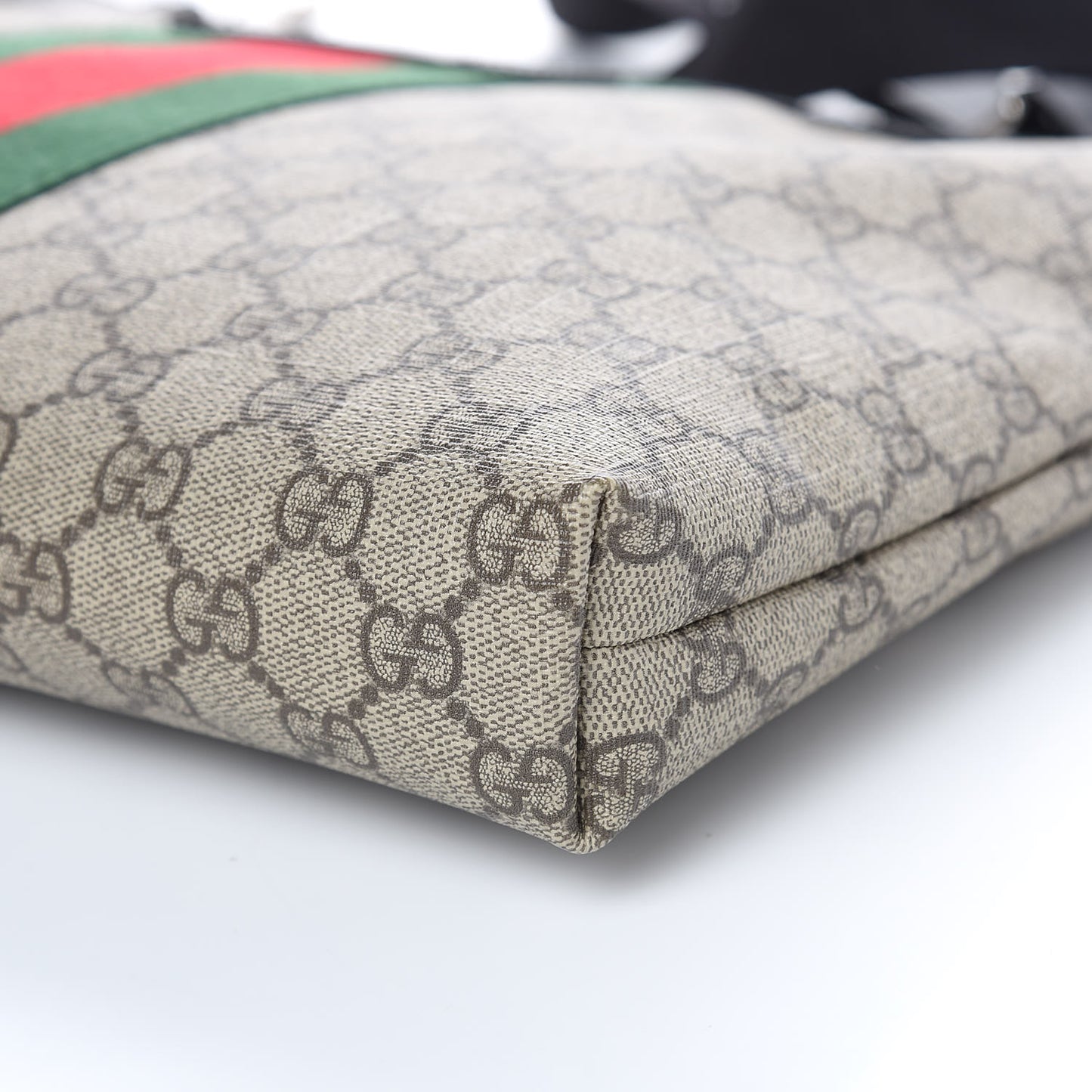 GG Supreme Monogram Calfskin Web Medium Flat Messenger Bag Beige Ebony Black
