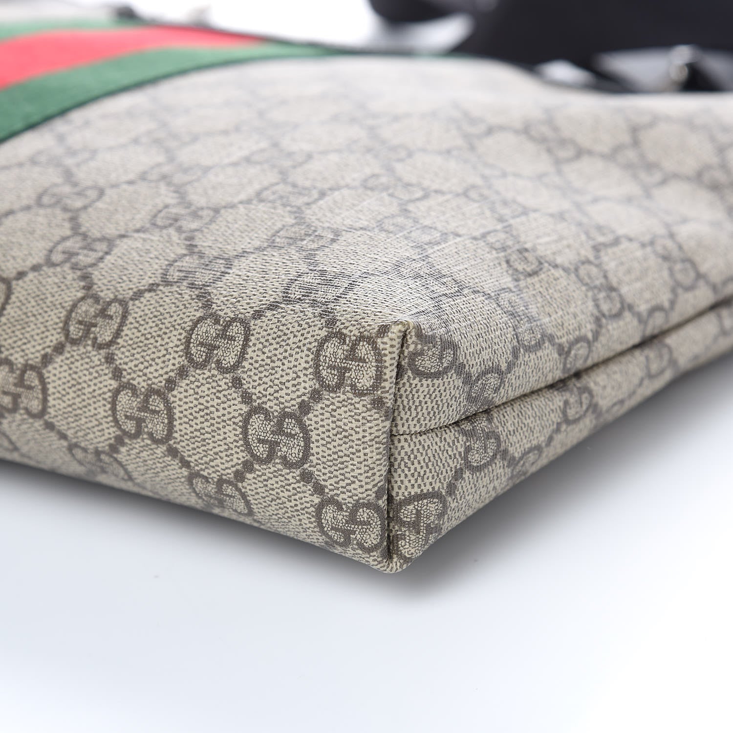 Gucci GG Supreme Monogram Calfskin Web Medium Flat Messenger Bag Beige Ebony Black 9 of 10