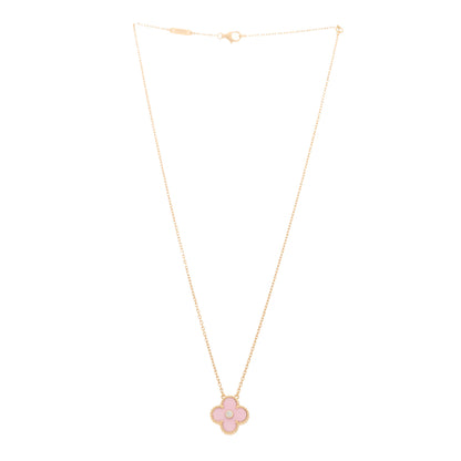 Van Cleef & Arpels 18K Rose Gold Diamond Pink Porcelain Vintage Alhambra Pendant Necklace 3 of 5