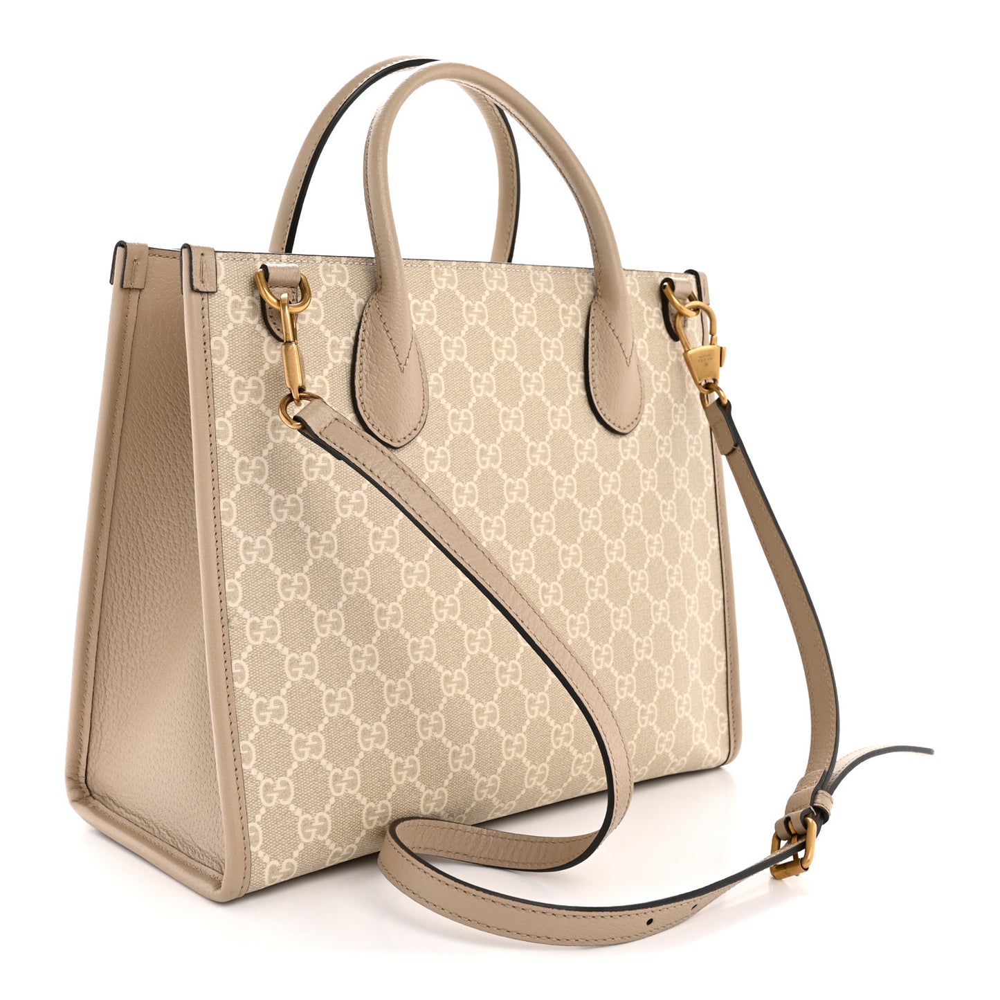 GG Supreme Monogram Textured Dollar Calfskin Small Retro Interlocking G Tote Bag Beige Mystic White Oatmeal