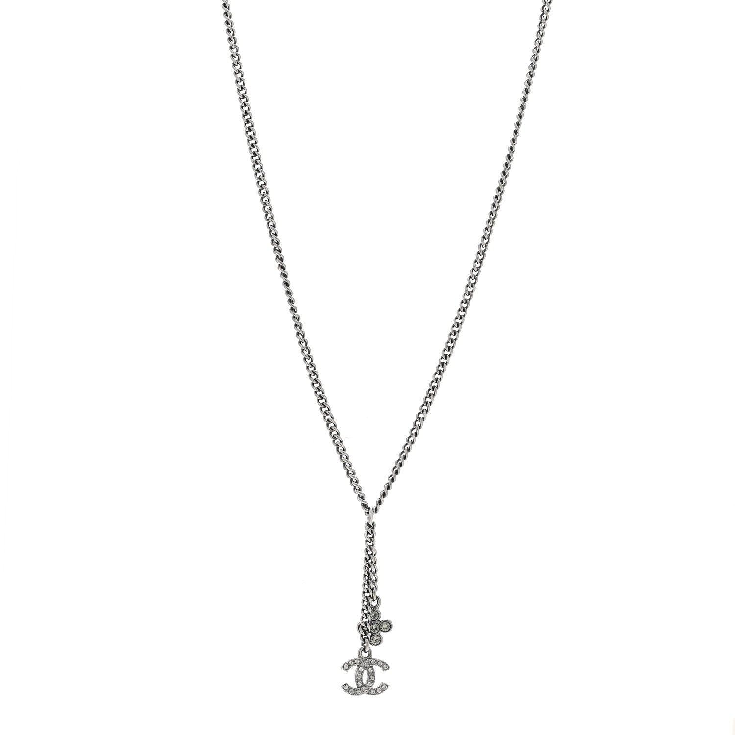 Chanel Ruthenium Crystal Flower CC Lariat Necklace 1 of 6