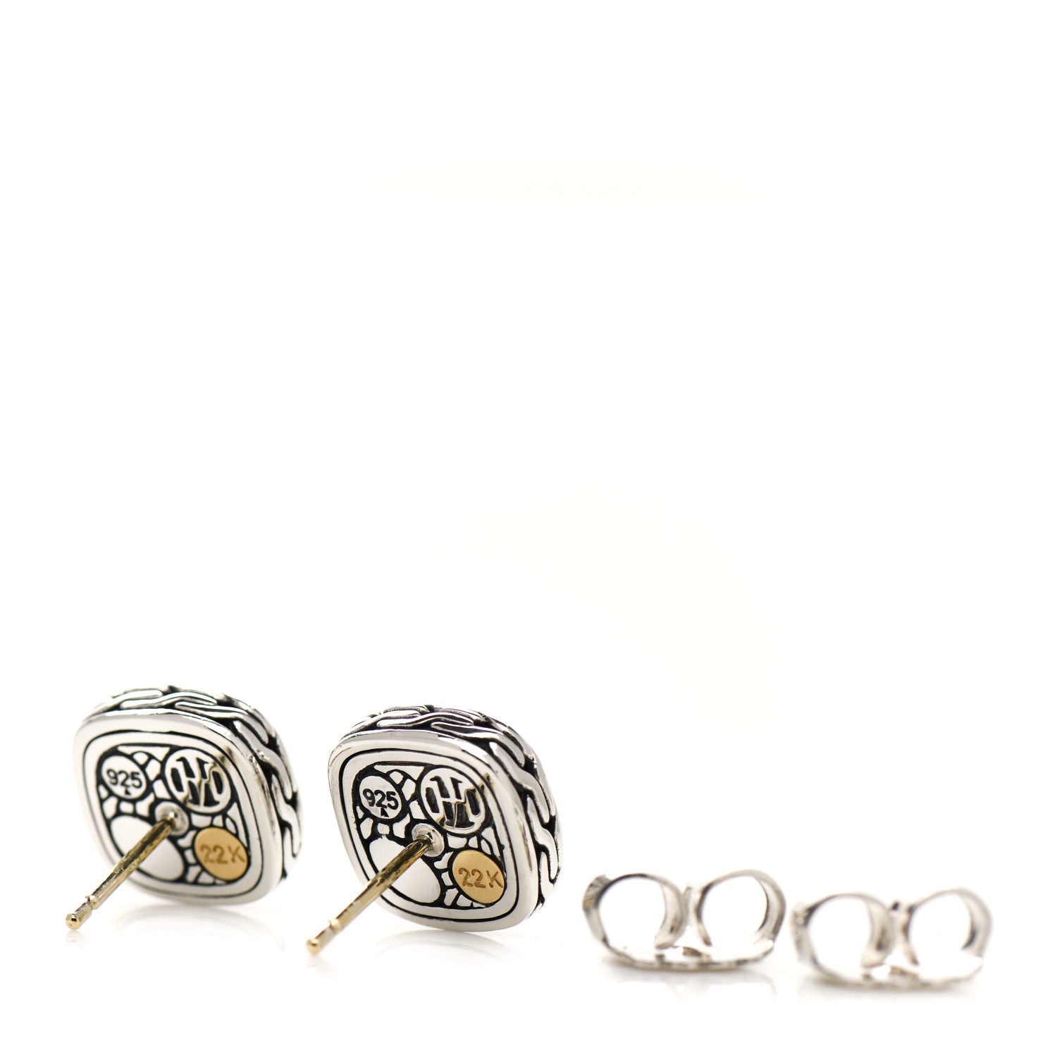 John Hardy Sterling Silver 22K Yellow Gold Classic Chain Square Hammered Stud Earrings 4 of 4