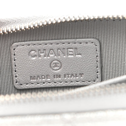 Chanel Glittered Metallic Caviar Quilted Zip Coin Purse Wallet Silver 6 of 7
