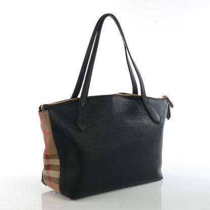Burberry Derby Calfskin House Check Medium Welburn Tote Black 3 of 7