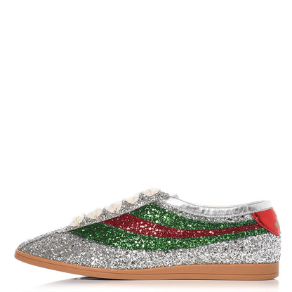 Gucci Glitter Fabric Web Mens Falacer Sneakers 7 Silver 1 of 10