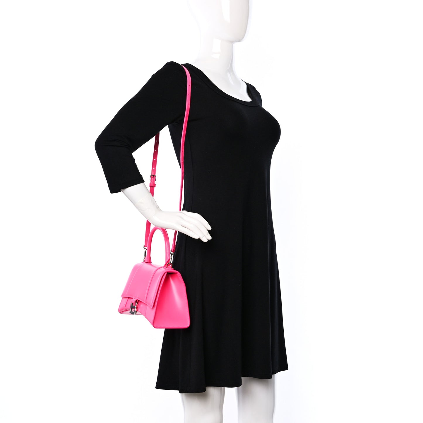 Shiny Box Calfskin Small Hourglass Top Handle Bag Hot Pink