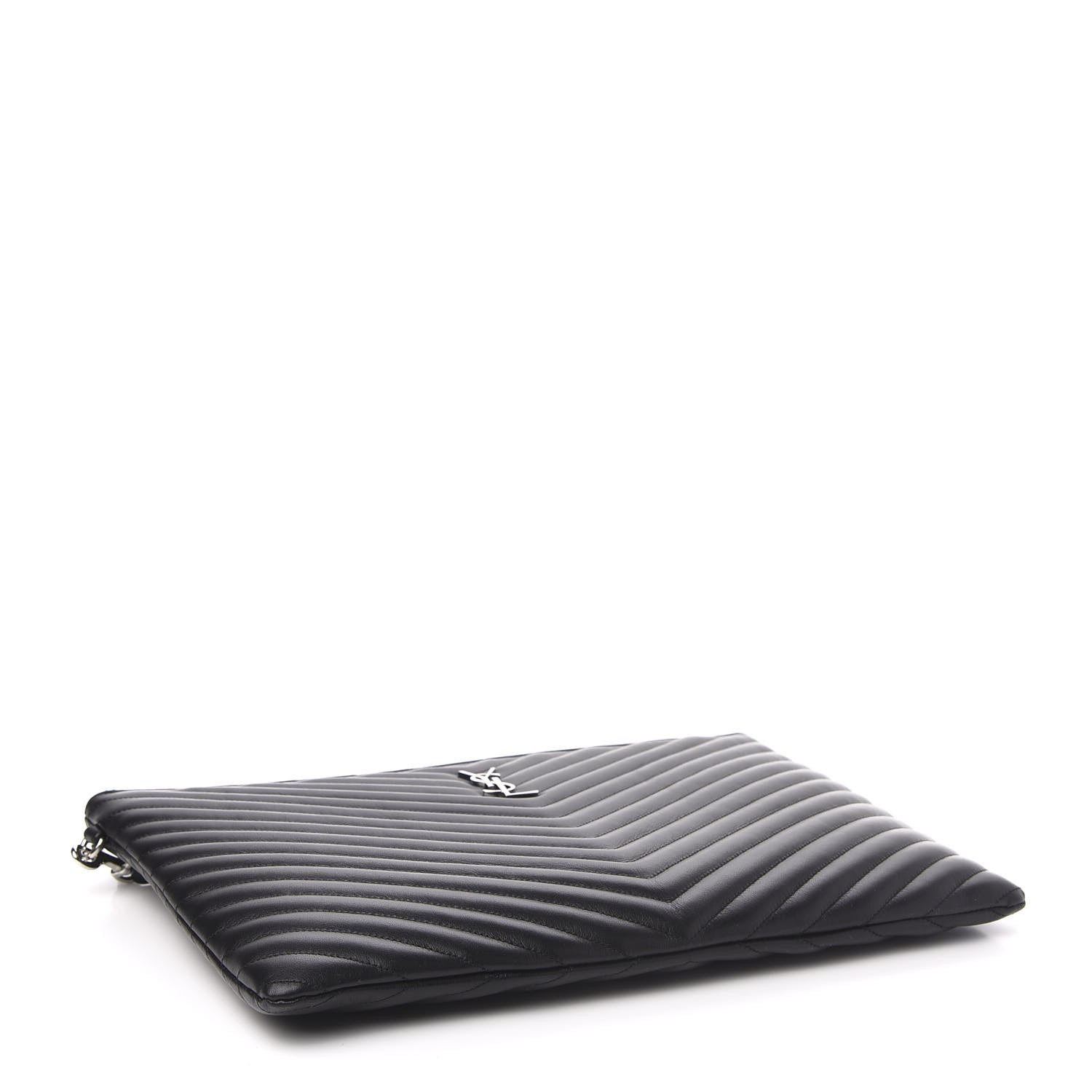Saint Laurent Calfskin Matelasse Chevron Monogram Document Holder Black 4 of 8