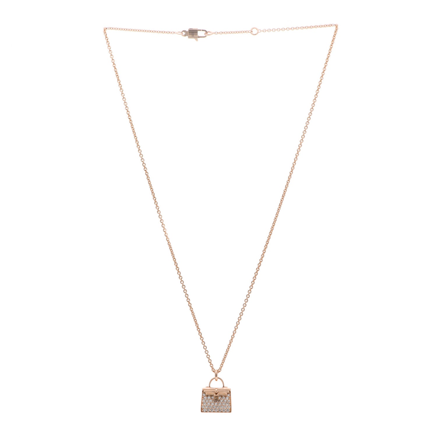 Hermes 18K Rose Gold Diamond Kelly Amulettes Pendant Necklace 3 of 5