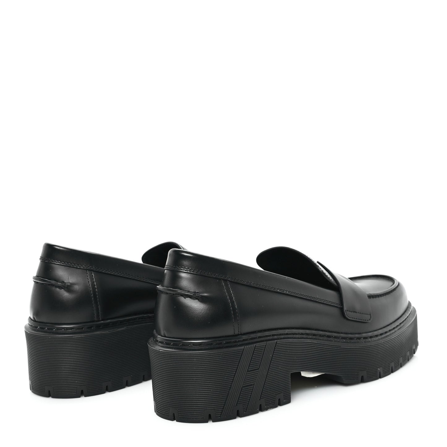 Glazed Calfskin Womens Hitch Loafers 38 Black