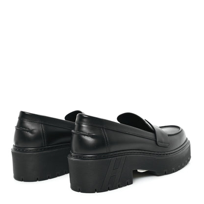 Hermes Glazed Calfskin Womens Hitch Loafers 38 Black 5 of 9