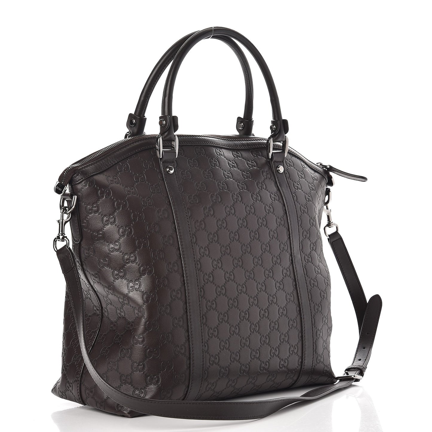 Guccissima Large GG Charm Convertible Dome Satchel Dark Brown