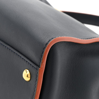 Fendi Vitello Seta Burro Medium Peekaboo Iconic Satchel Blue Notte Plaster 16 of 16