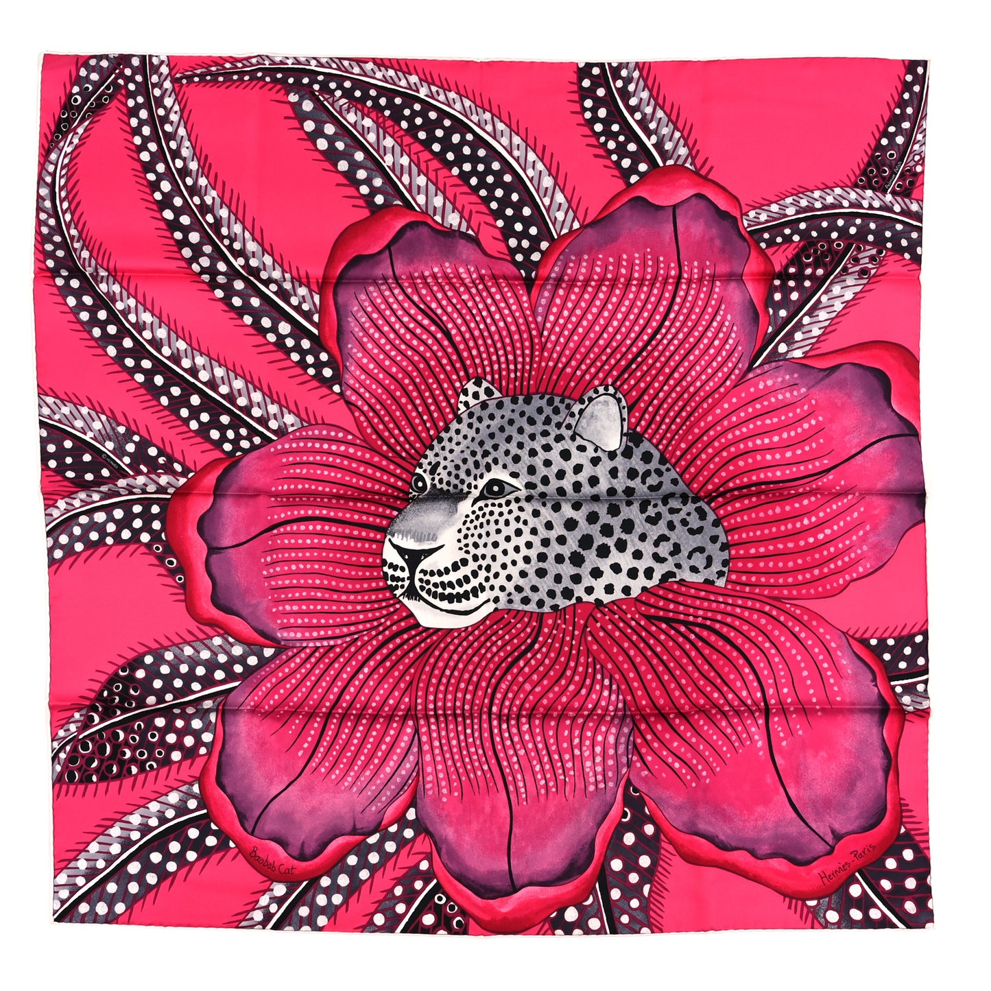 Silk Baobab Cat Scarf 90 Rose Vif Prune Gris