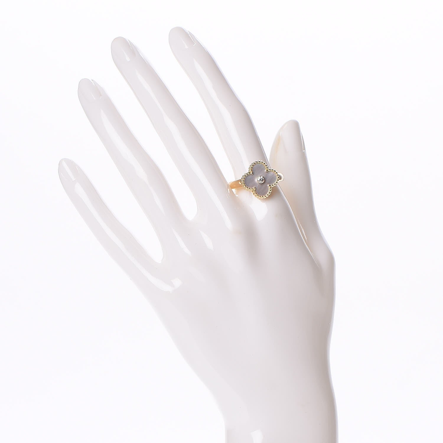 Van Cleef & Arpels 18K Yellow Gold Mother of Pearl Diamond Vintage Alhambra Ring 58 8.5 2 of 5