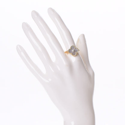 Van Cleef & Arpels 18K Yellow Gold Mother of Pearl Diamond Vintage Alhambra Ring 58 8.5 2 of 5