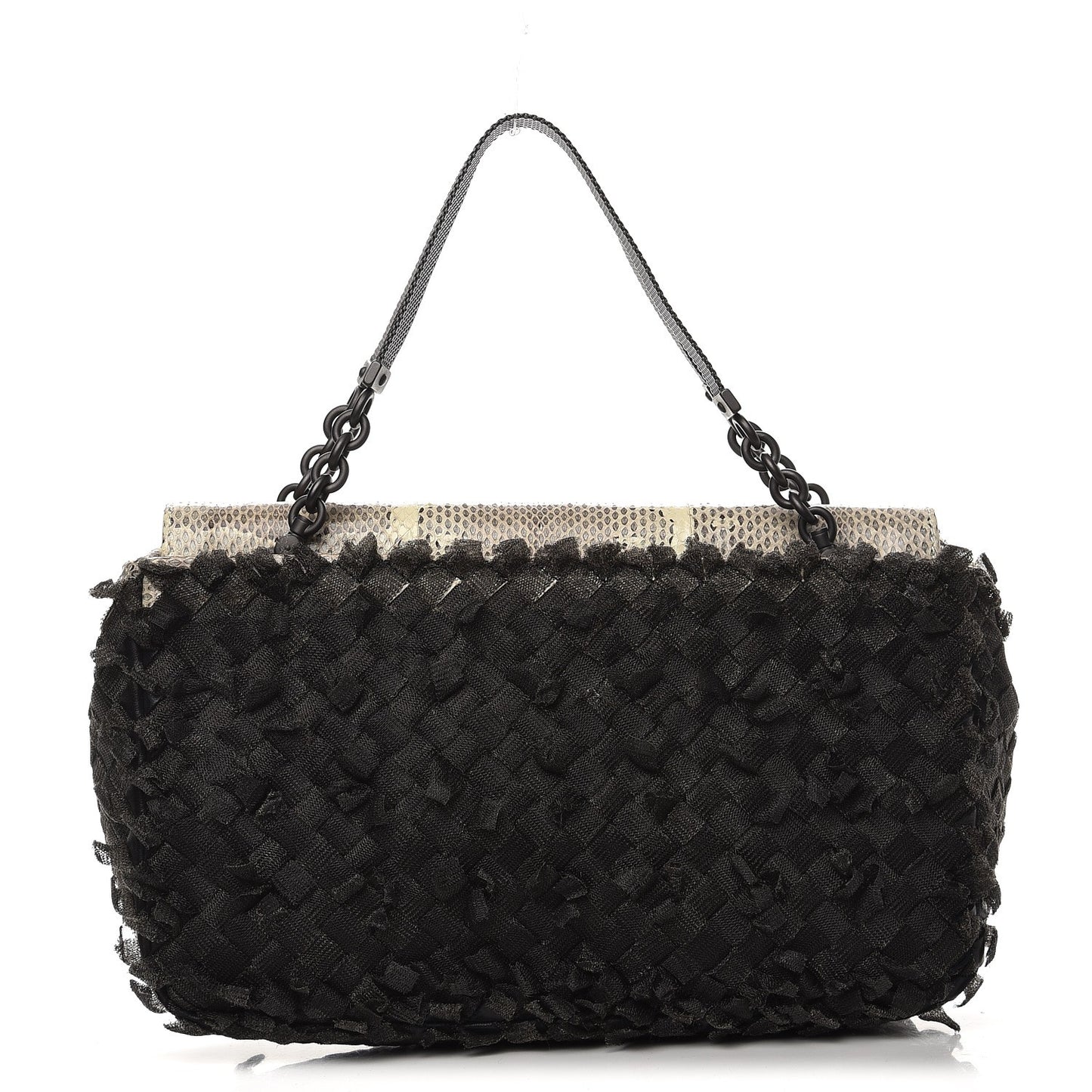 Snakeskin Metal Mesh Intrecciato Small Handbag Black