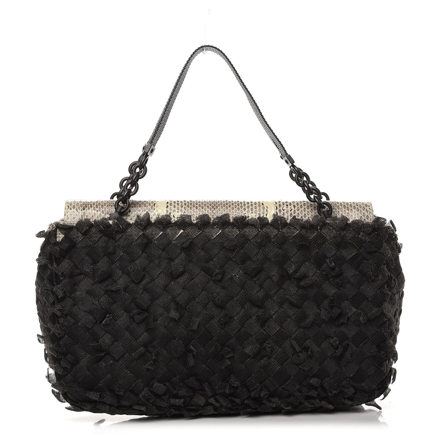 Bottega Veneta Snakeskin Metal Mesh Intrecciato Small Handbag Black 1 of 9