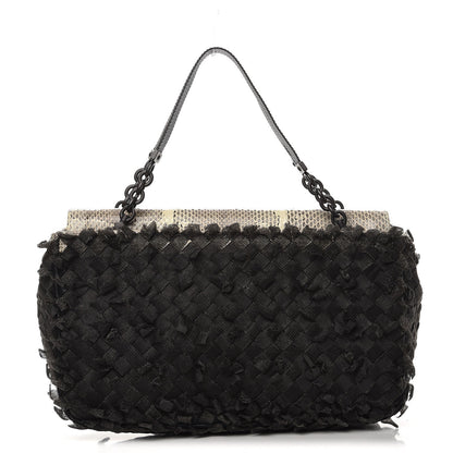 Bottega Veneta Snakeskin Metal Mesh Intrecciato Small Handbag Black 1 of 9