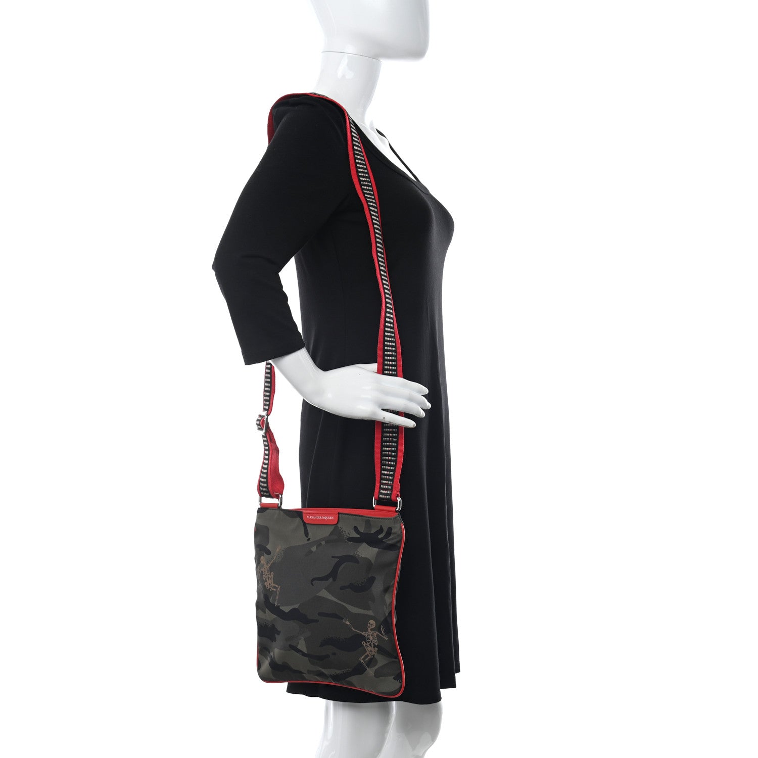 Alexander McQueen Nylon Camouflage Dancing Skeleton Messenger Bag Red 2 of 10