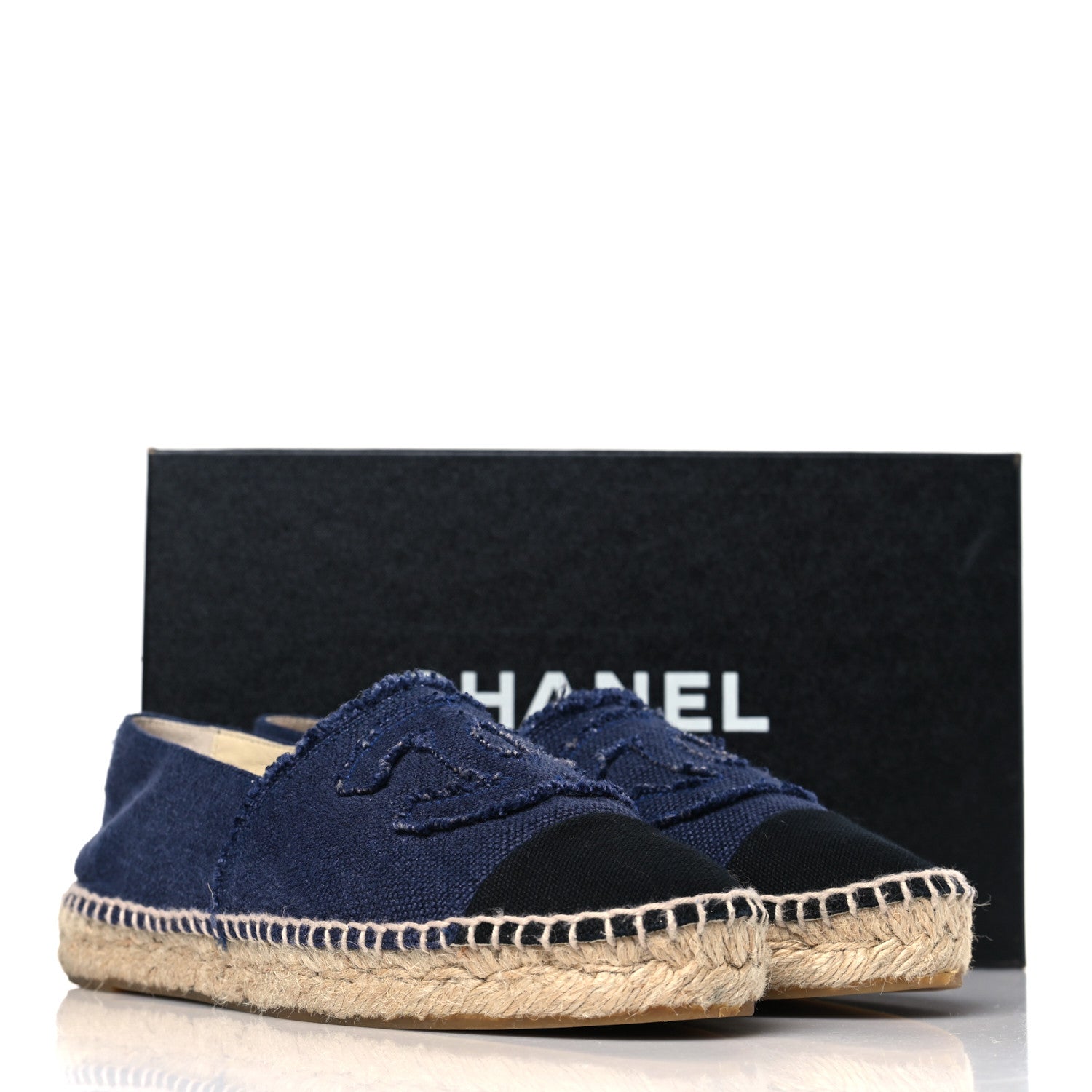 Chanel Denim Toile CC Espadrilles 37 Navy Black 9 of 9