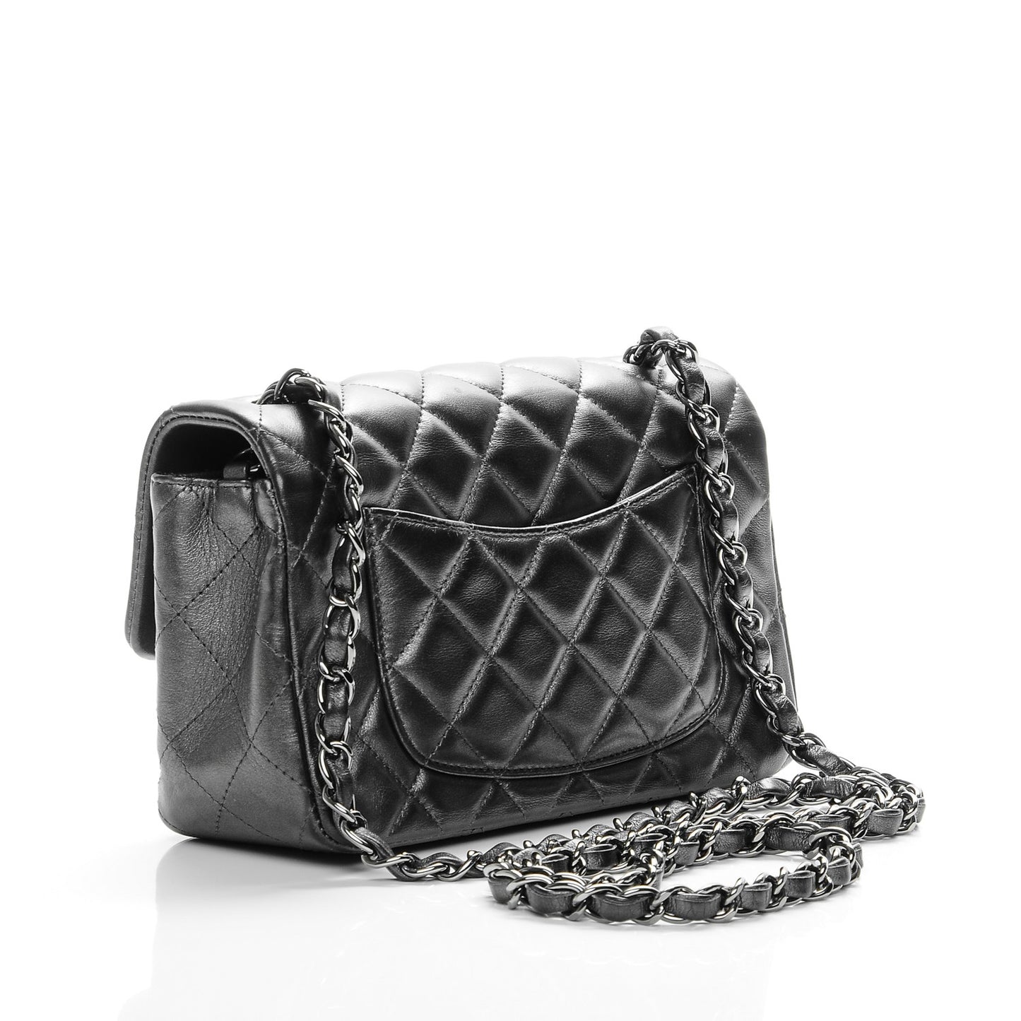 Metallic Calfskin Quilted Mini Rectangular Flap Charcoal Grey