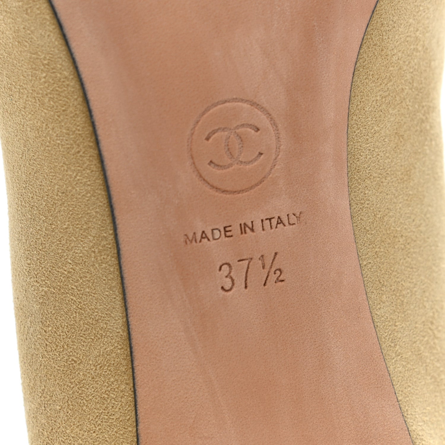 Chanel Kid Suede Grosgrain Cap Toe Pumps 37.5 Beige Black 6 of 8