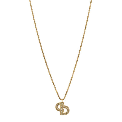 Christian Dior Metal Crystal CD Logo Pendant Necklace Gold 1 of 6