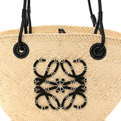 Loewe Calfskin Raffia Paulas Ibiza Small Anagram Basket Tote Bag Natural Black 7 of 9