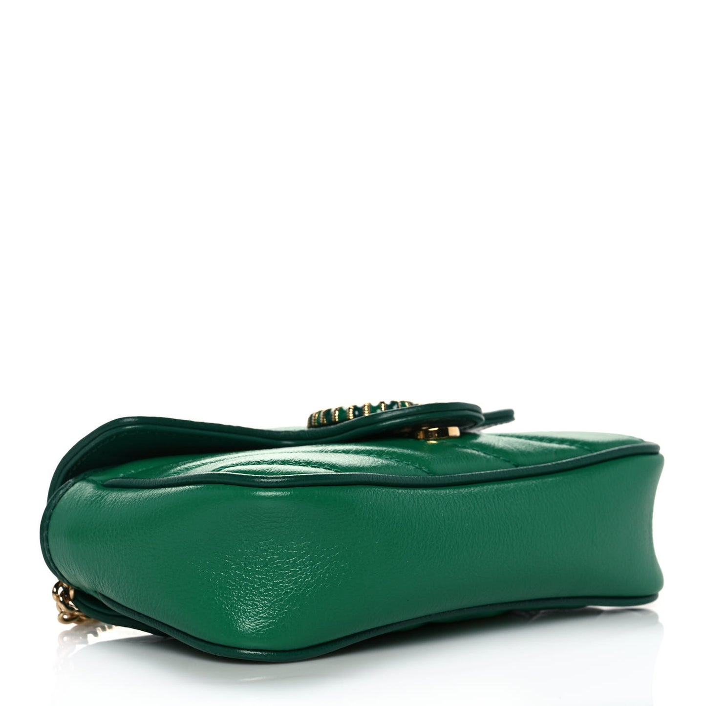Azalea Calfskin Enamel Matelasse Diagonal Super Mini Torchon GG Marmont Shoulder Bag New Shamarock Emerald