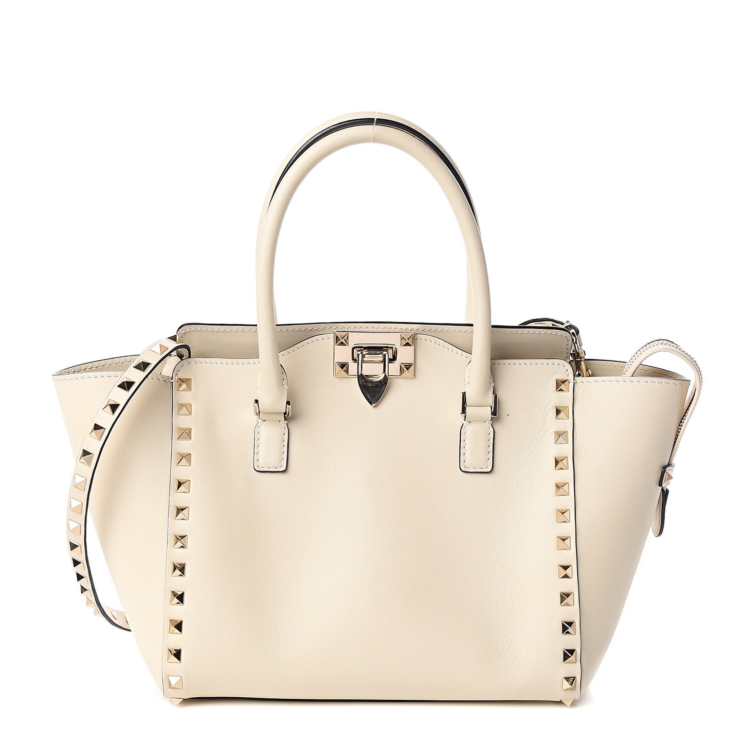 Vitello Small Rockstud Double Handle Tote Ivory