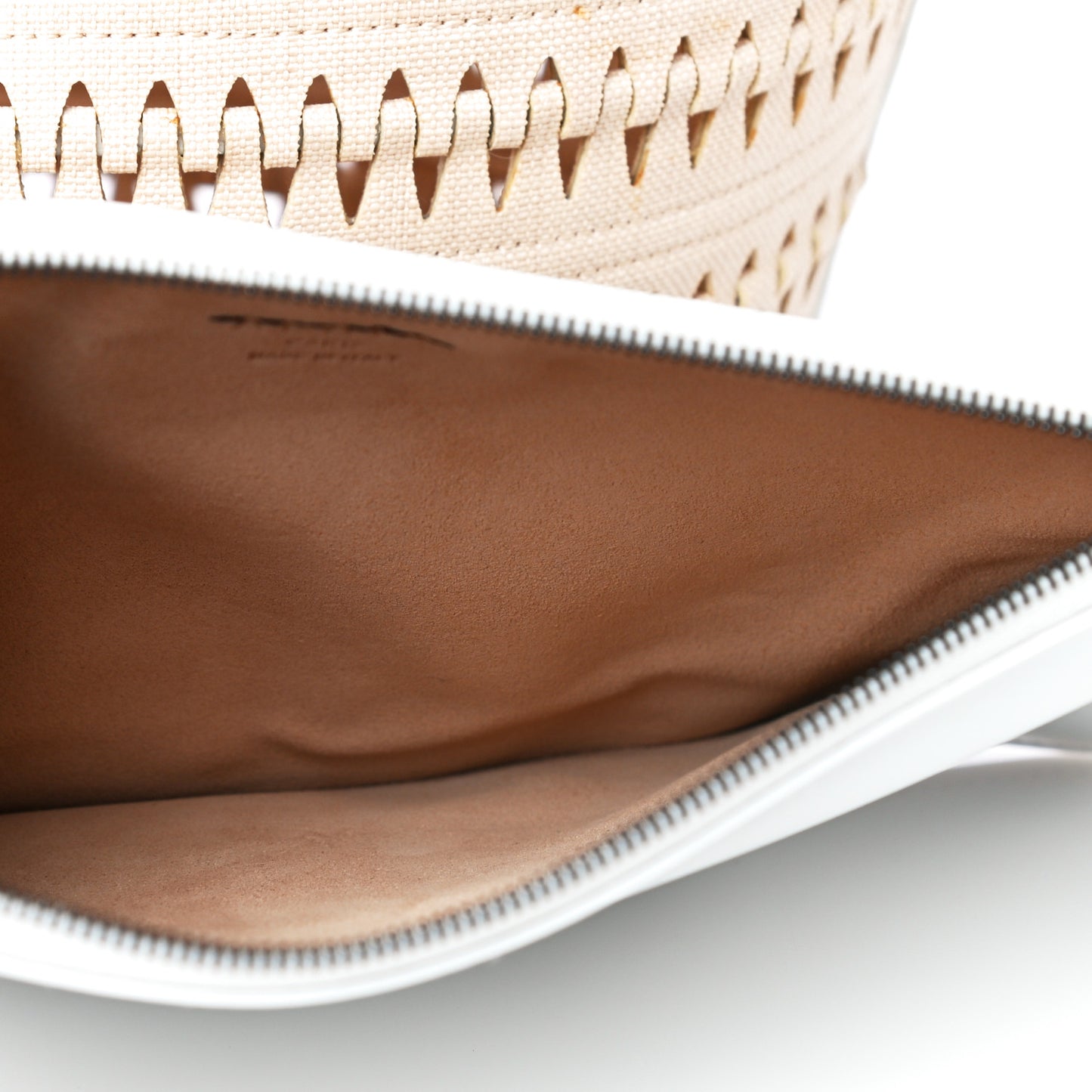 Canvas Woven Bucket Bag Beige White