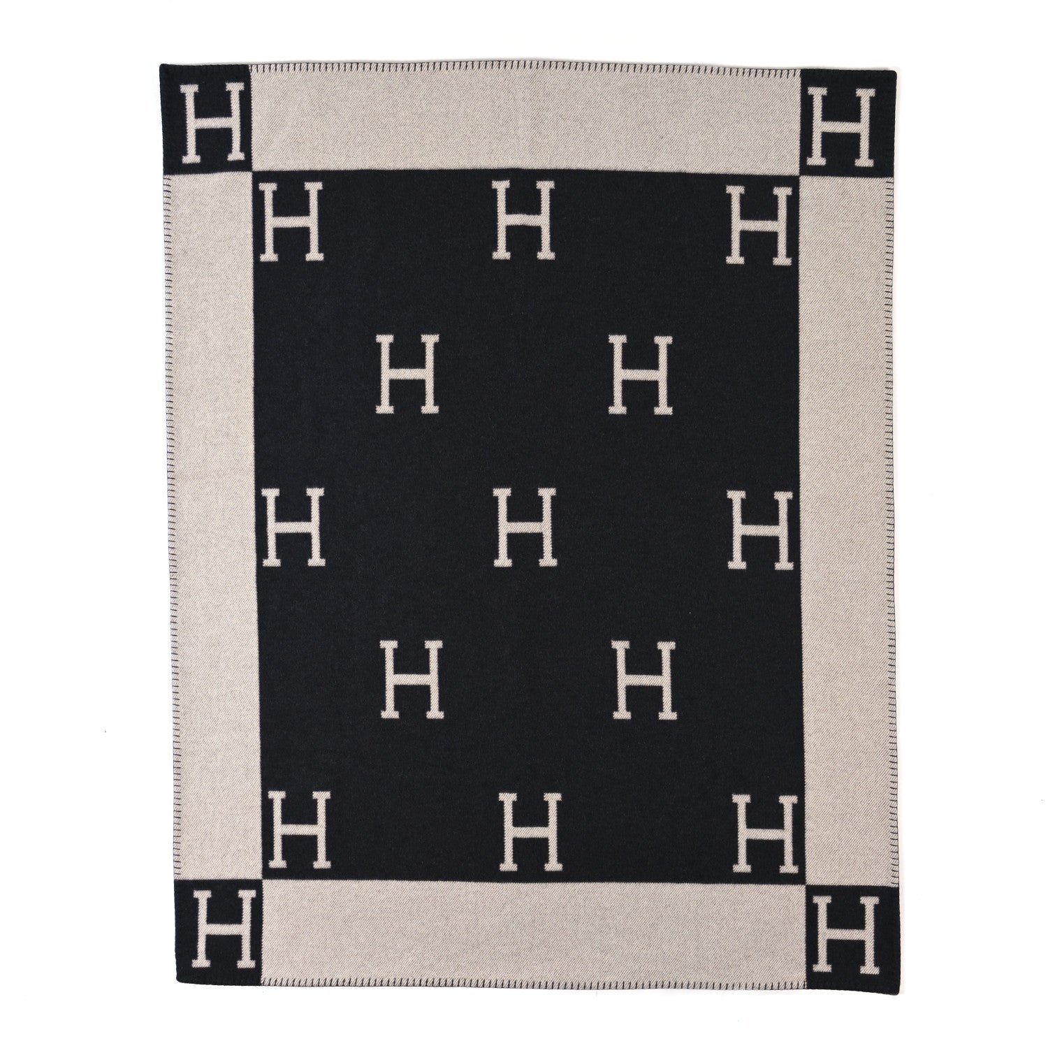 Hermes Wool Cashmere Signature Avalon Blanket Ecru Gris Fonce 3 of 5