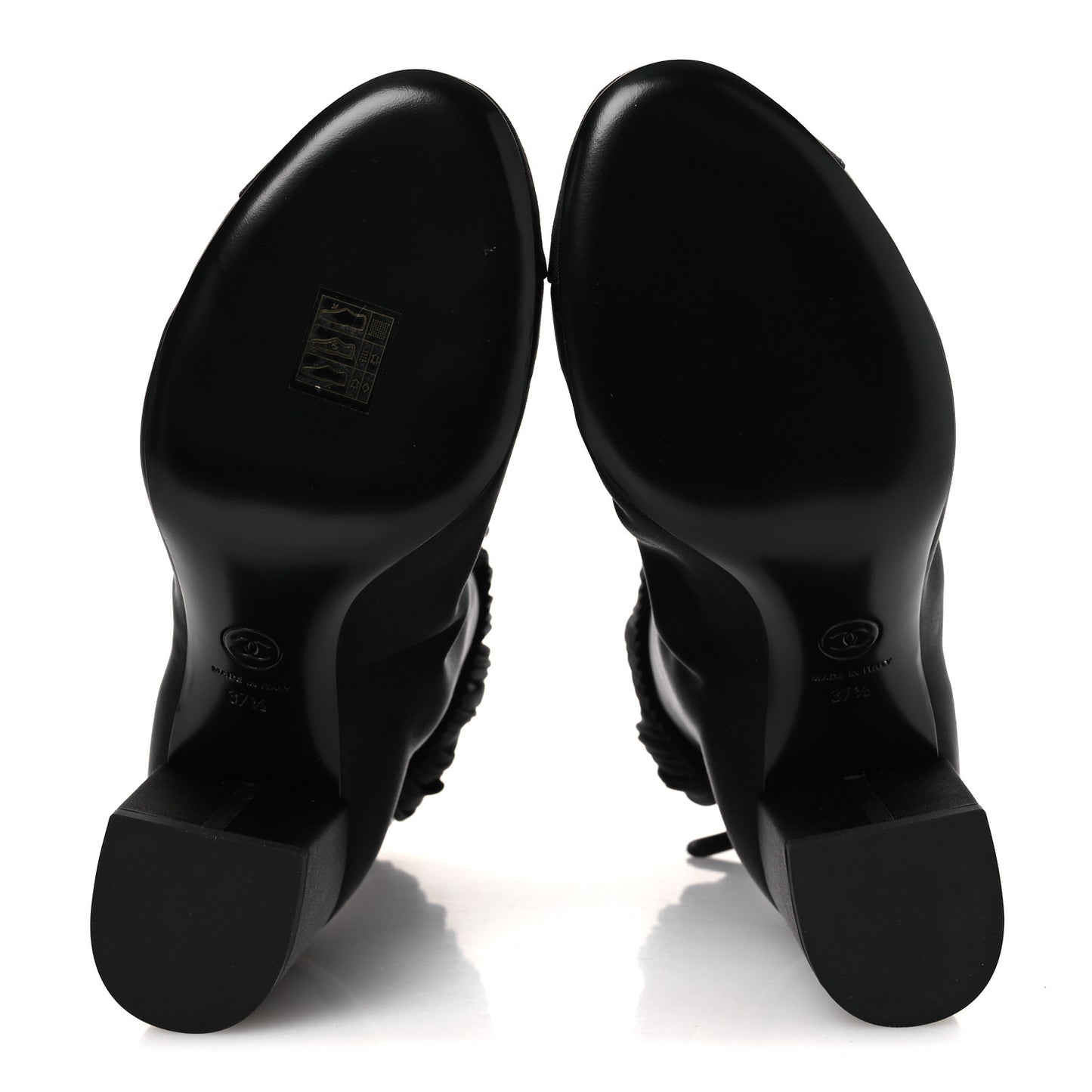 Satin Grosgrain Cap Toe Ruffle Boots Black 37.5 Black