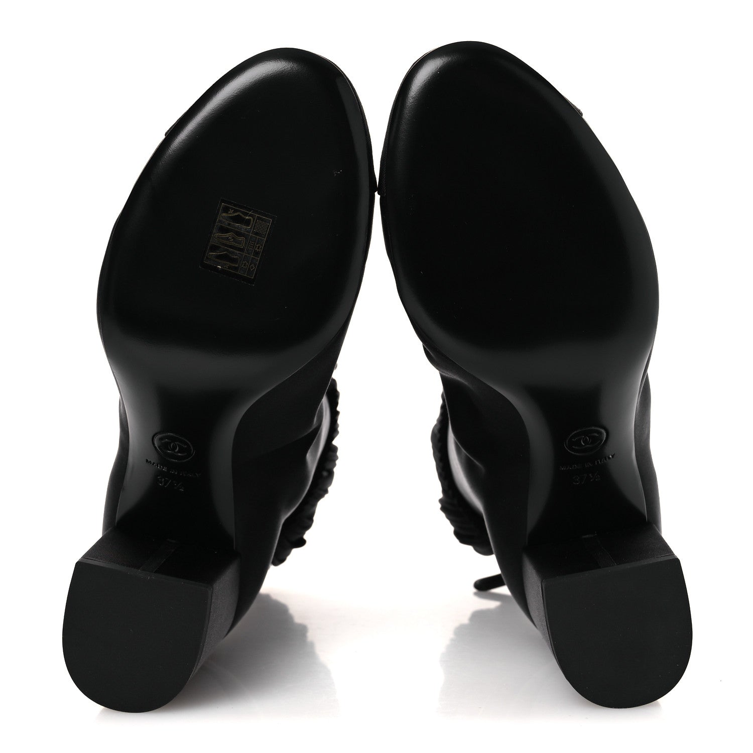 Chanel Satin Grosgrain Cap Toe Ruffle Boots Black 37.5 Black 7 of 10
