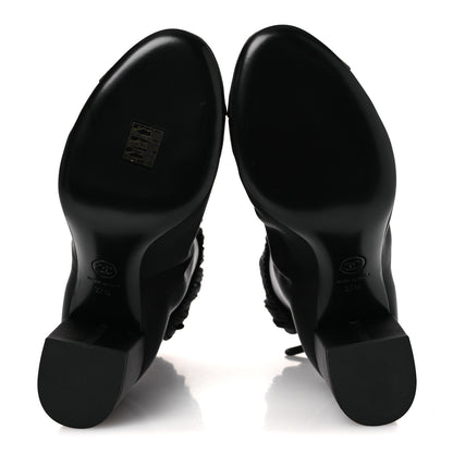 Chanel Satin Grosgrain Cap Toe Ruffle Boots Black 37.5 Black 7 of 10