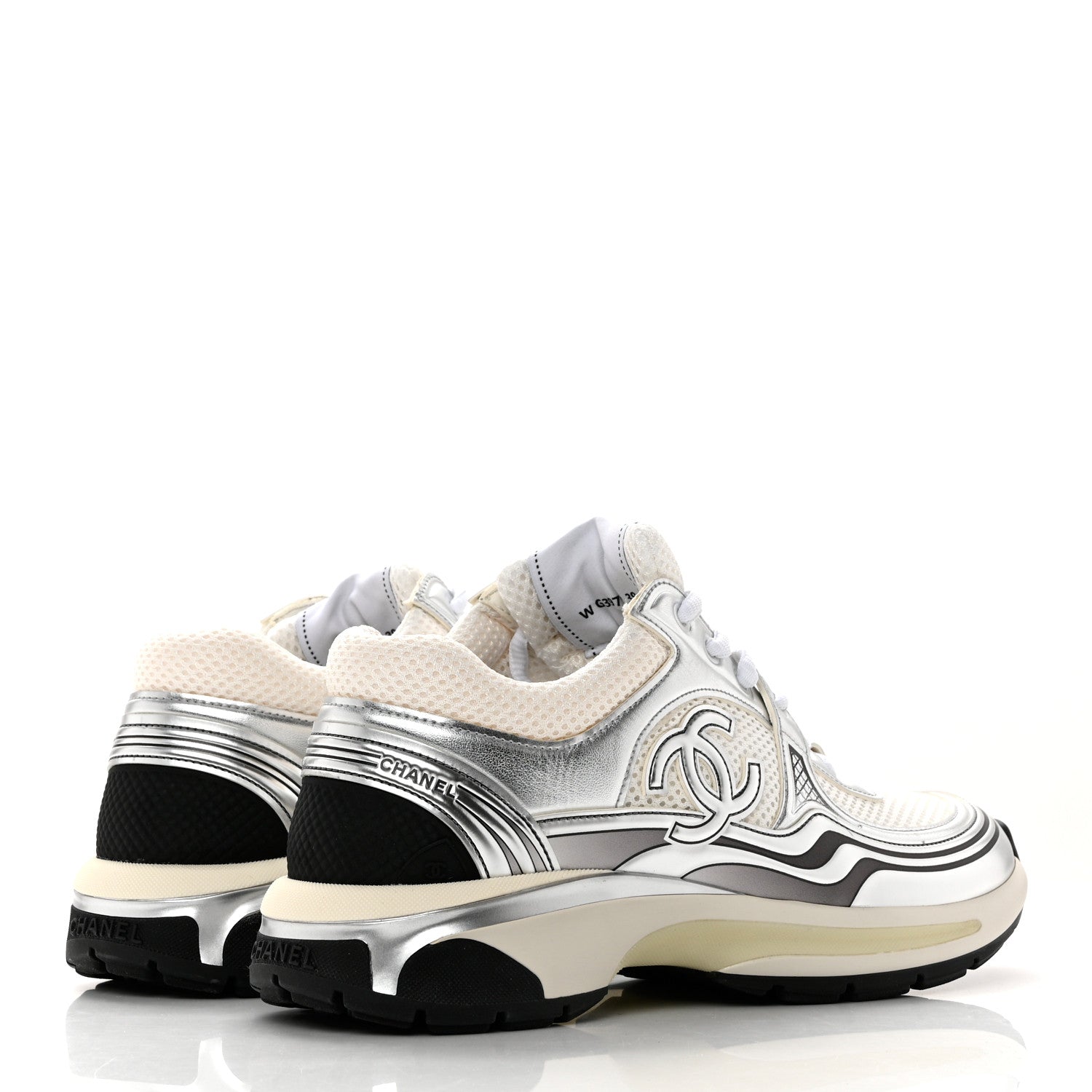 Chanel Fabric Laminated Calfskin Stretch CC Sneakers 39 White Silver 3 of 9