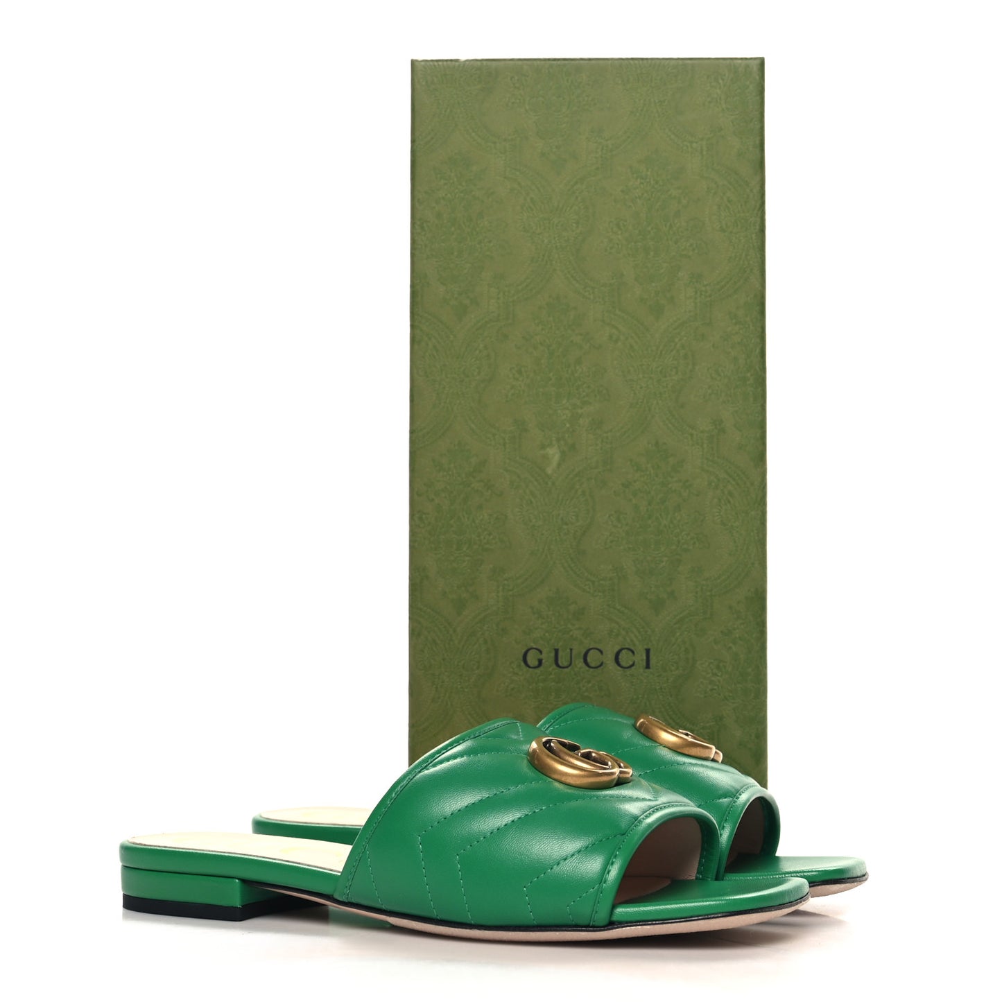 Nappa Matelasse GG Marmont Flat Slide Sandals 36.5 New Shamarock