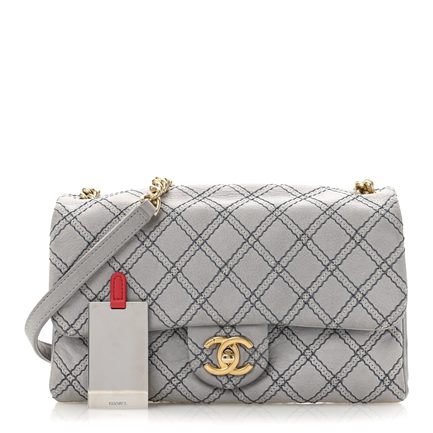 Iridescent Calfskin Triple Stitched Flap Grey