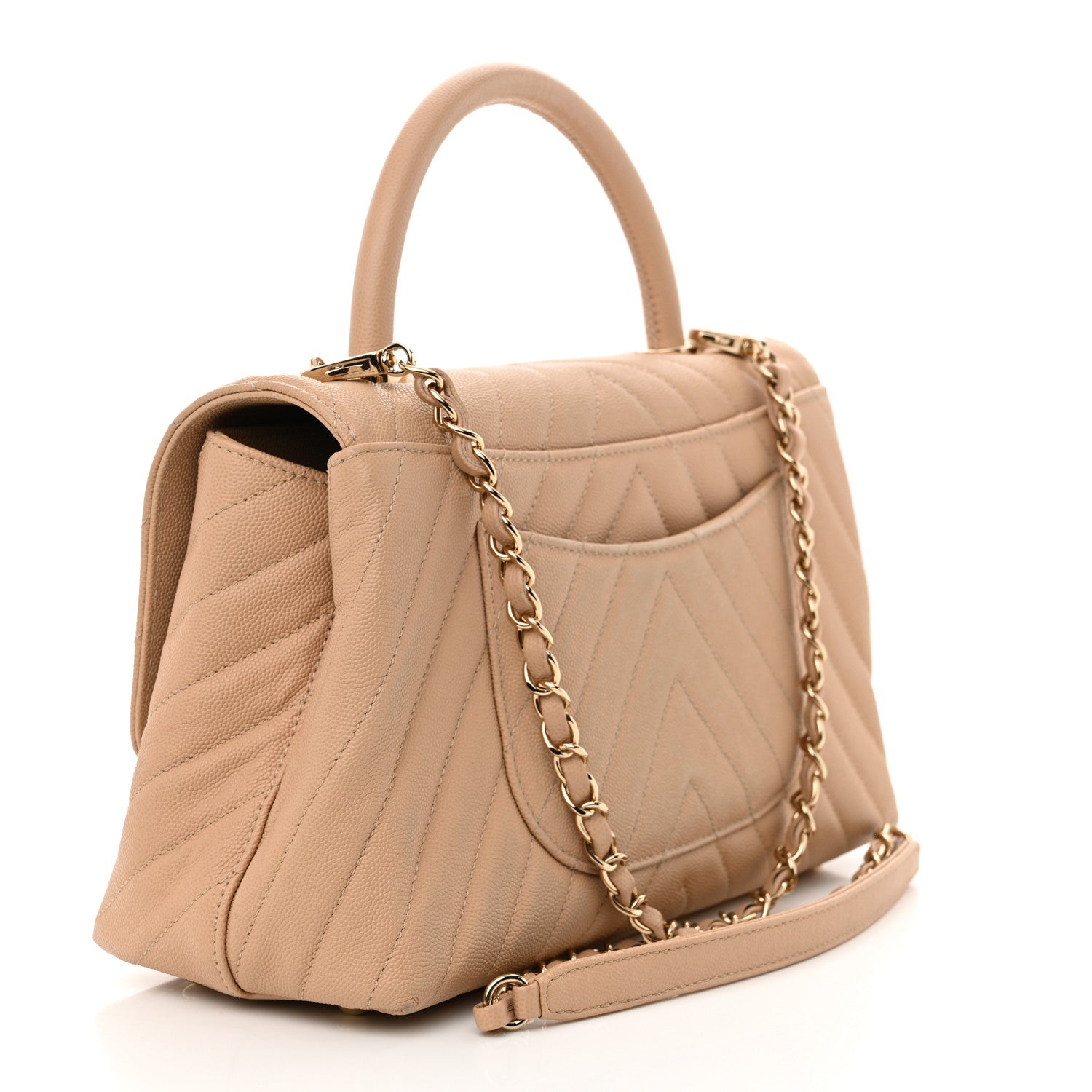 Chanel Caviar Chevron Quilted Small Coco Handle Flap Beige 3 of 14