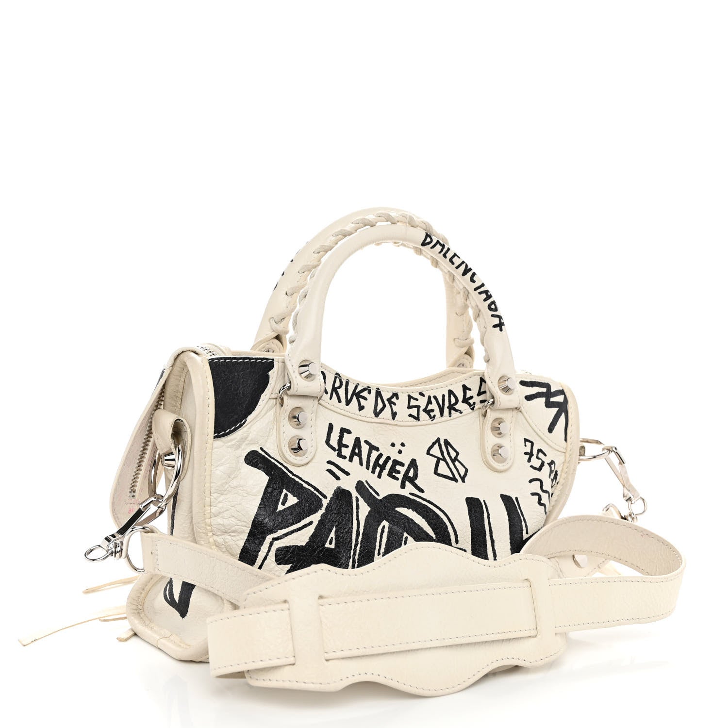 Balenciaga Agneau Arena Graffiti All Over Classic Silver Hardware Mini City White Black 3 of 10