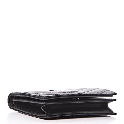 Saint Laurent Grain De Poudre Matelasse Chevron Monogram Card Case Black 4 of 10