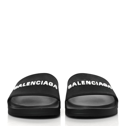 Balenciaga Rubber Womens Logo Pool Slide Sandals 41 Black White 2 of 7