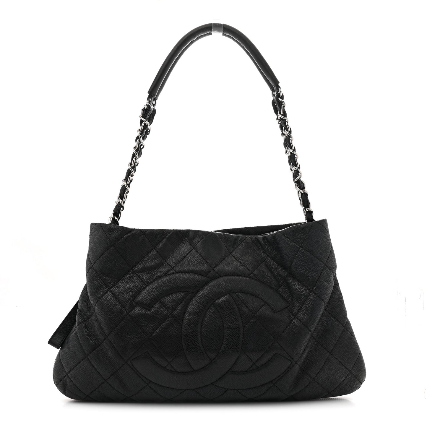 Caviar Quilted Expandable Zip Shoulder Bag Black