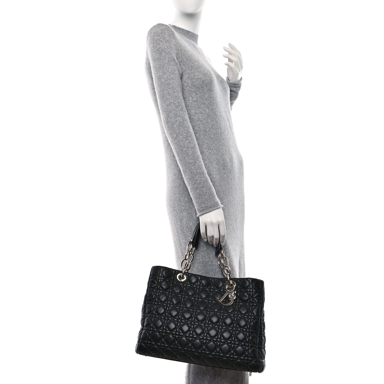 Christian Dior Lambskin Cannage Medium Dior Soft Shopping Tote Black 2 of 10