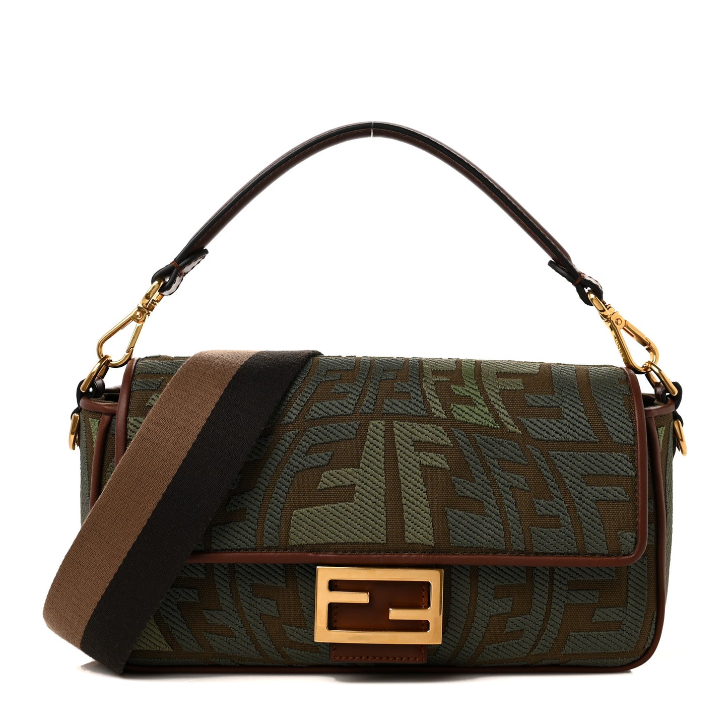 X SARA COLEMAN Canvas Vitello King FF Fish Eye Embroidered Baguette Amazzonia Ghianda
