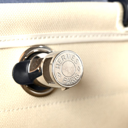 Hermes Military Toile Vache Hunter Horseshoe Herbag Zip Retourne 31 PM Beton Bleu Indigo 7 of 15