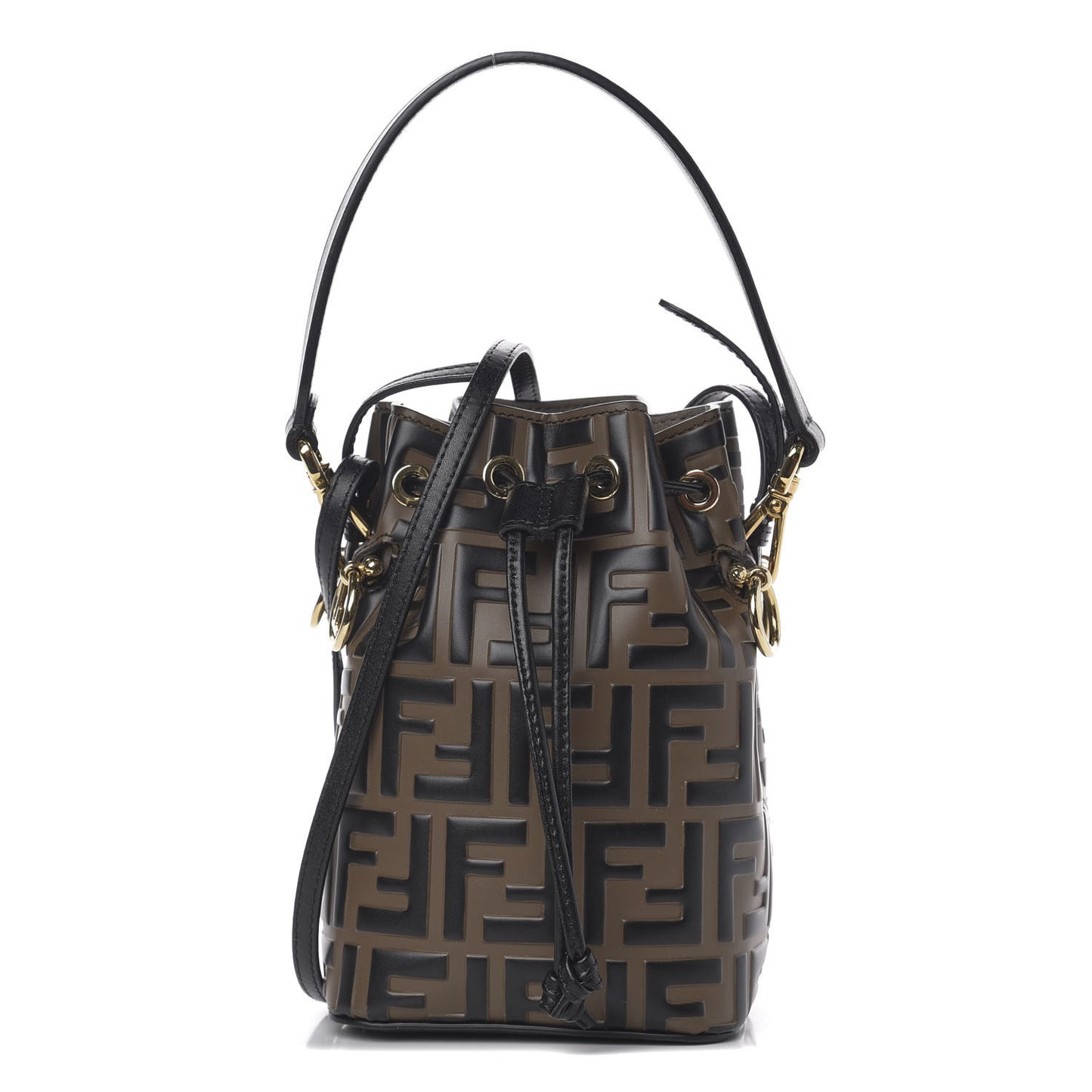 Vitello Liberty F is Fendi Bi-Color FF 1974 Embossed Mini Mon Tresor Bucket Bag Maya Black